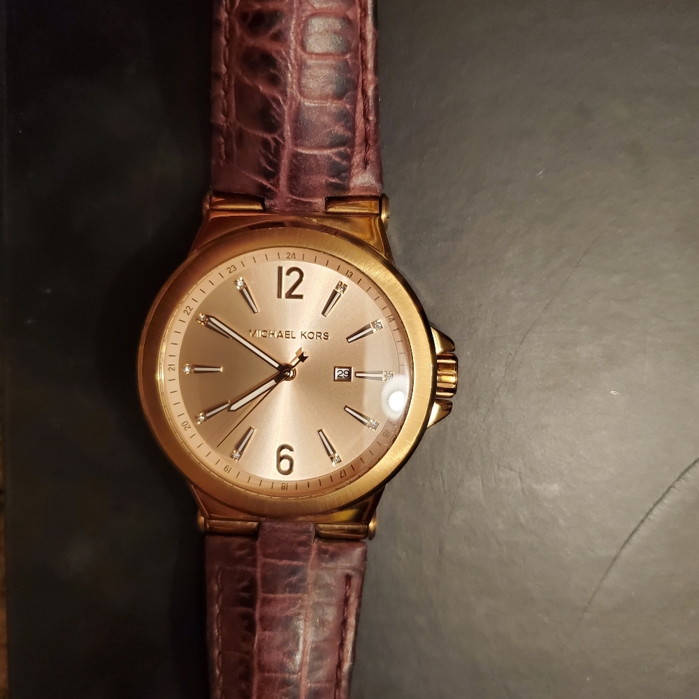Michael kors purple leather gold watch
